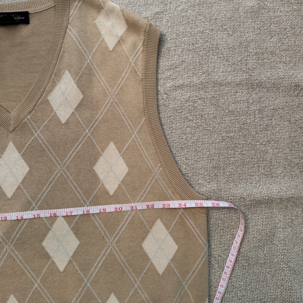 Brooks Brothers Argyle Sweater Vest Tan Cream V-Nek Cotton XXL - Picture 5 of 8